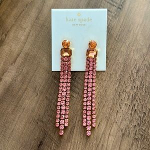 Kate Spade Jewelry Unique Long Liner tassel fringe drop dangle earrings Pink CZ